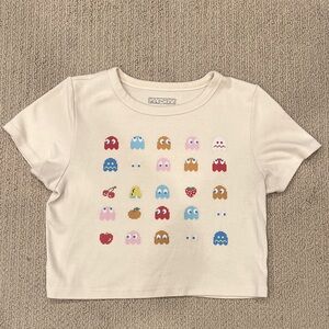 American Eagle Outfitters Cream Crop Top with Pac-Man Design